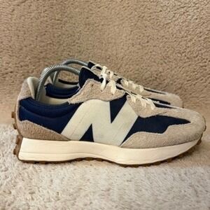 New Balance 327 Navy Beige Suede Retro Lifestyle Shoes Sneakers MS327UF Mens 8.5